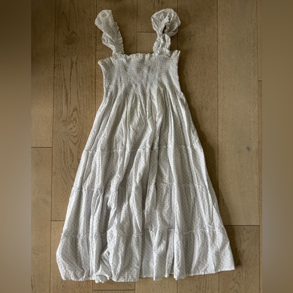 Hill House Ellie Nap Dress Swiss Dot White Blue Smocked Tiered Midi L - Picture 5 of 9